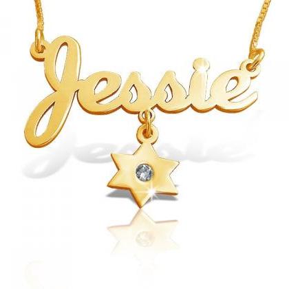 Name Necklace Star Of David Jewish Star Birthstone..