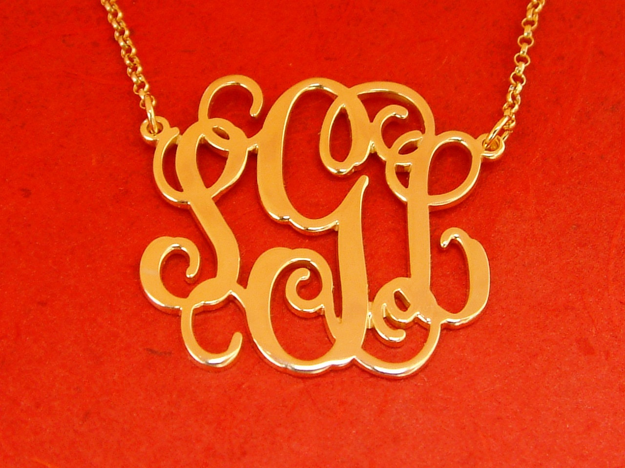 Monogram Necklace Split Chain Design Order Any 3 Initials 18k Gold Plated Chain Pendant Personalized Jewelry