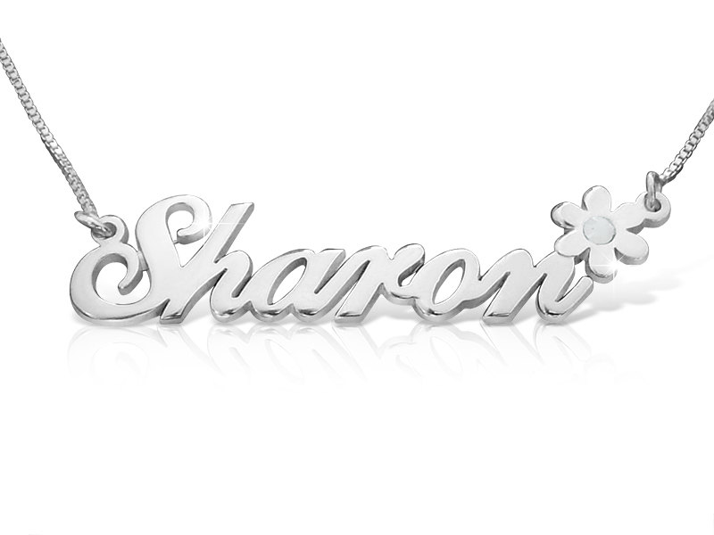 Sharon Flower Style 18k Gold Plated Name Necklace Sterling Silver Personalized Any Name Nameplate Custom Made Birthstone Crystal Monogram